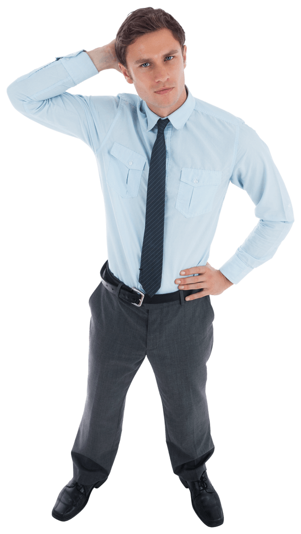 Transparent Image of Businessman Thinking with Hand on Head