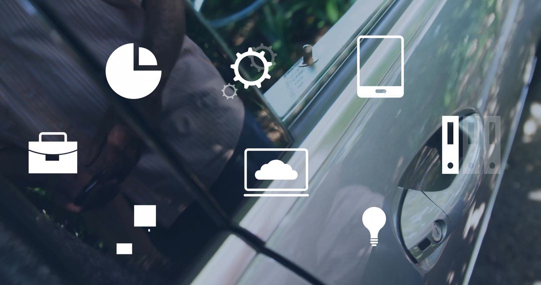 Executive Using Smart Devices near Vehicle Illustrating Mobility Concept