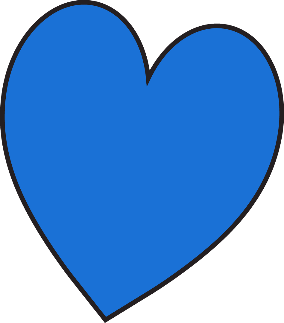 Blue Heart Icon with Thick Black Outline on Transparent Background