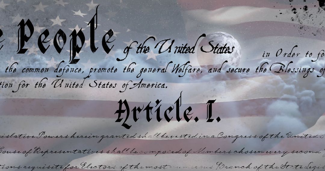 Digital Art with Blackletter Declaration Preamble and Flag Elements