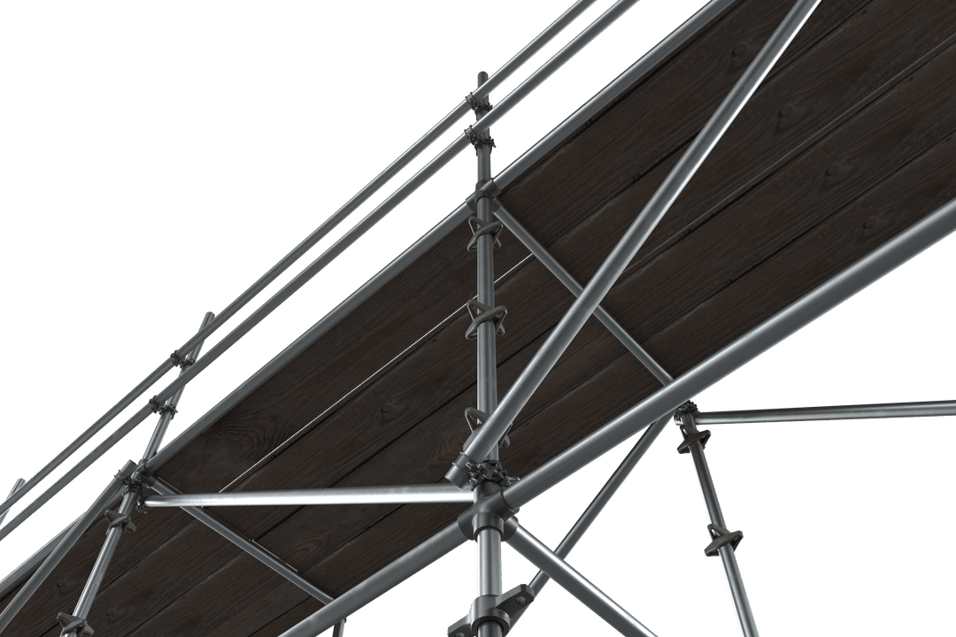 Transparent 3D Rendition of Scaffold with Wooden Plank Support