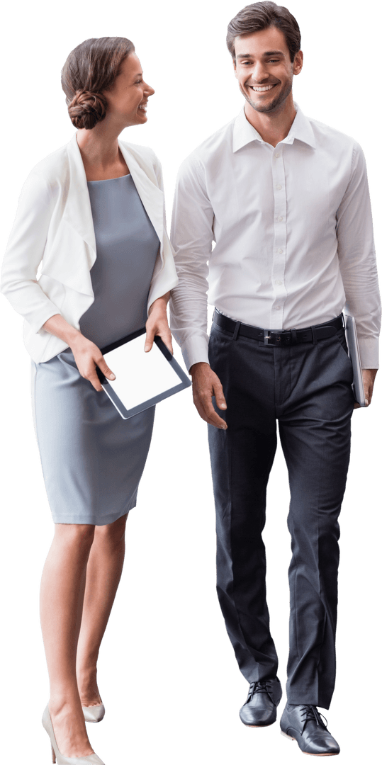 Transparent Business Professionals Discussing During Office Walk