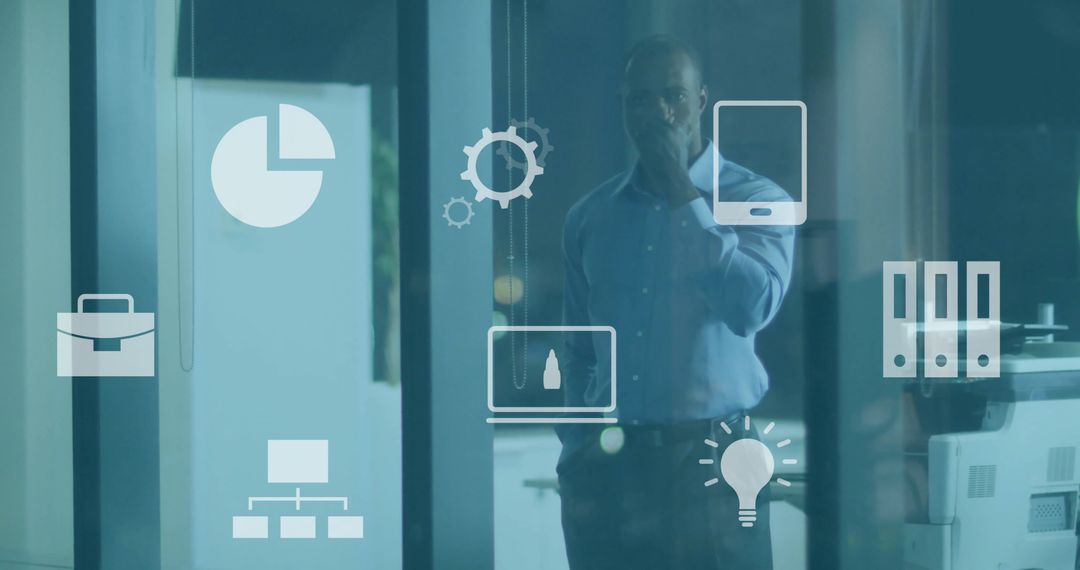 Businessman Contemplating Digital Strategy with Interface Graphics