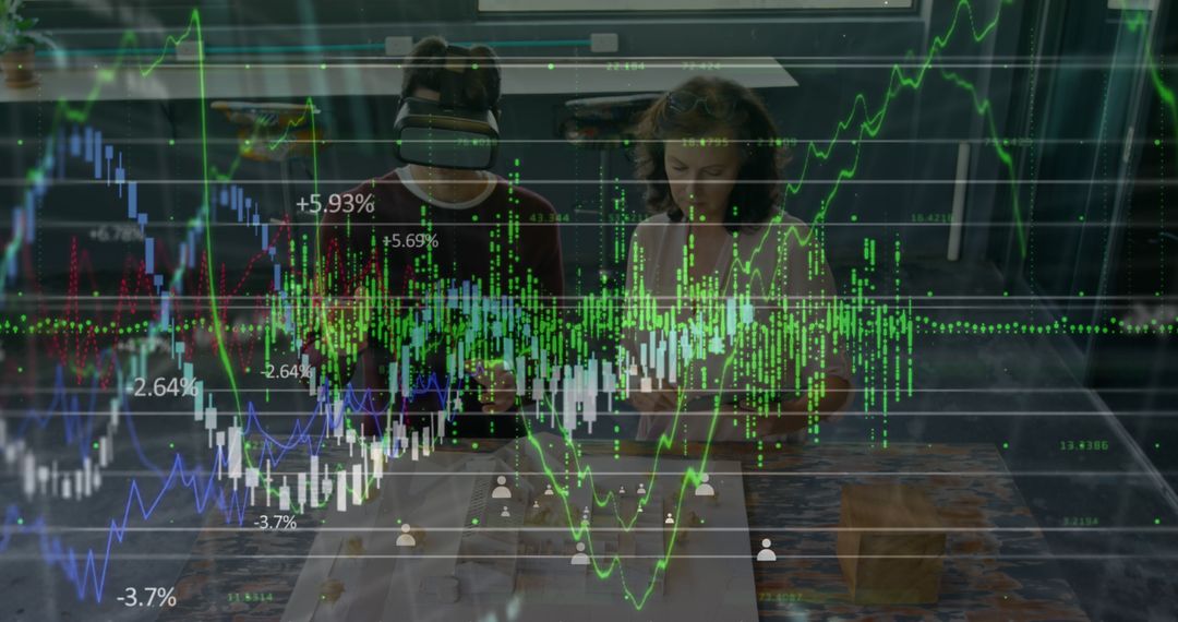 Double Exposure of Stock Market Graphs and Professionals in Modern Office - Free Images, Stock Photos and Pictures on Pikwizard.com