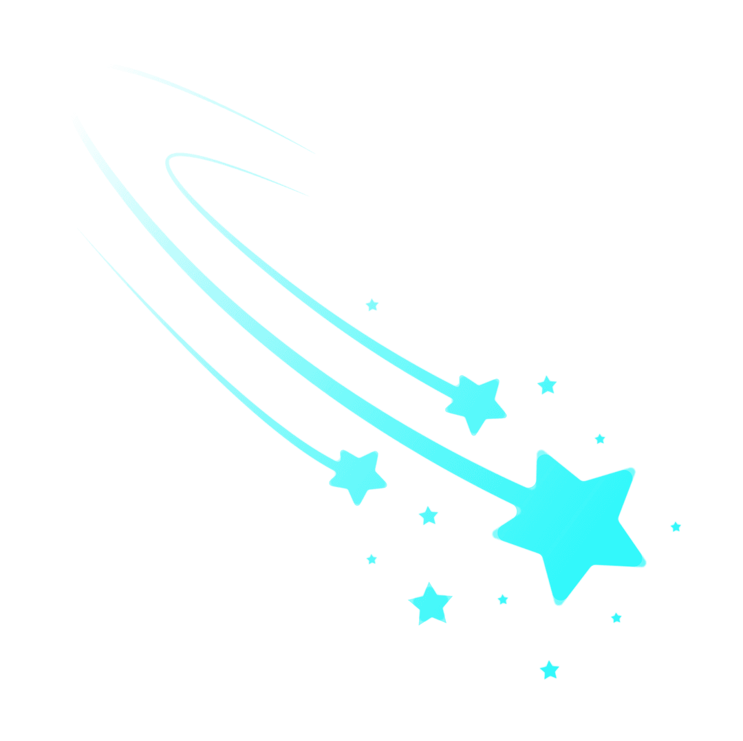 Cyan Shooting Star With Curved Streaks on Transparent Background