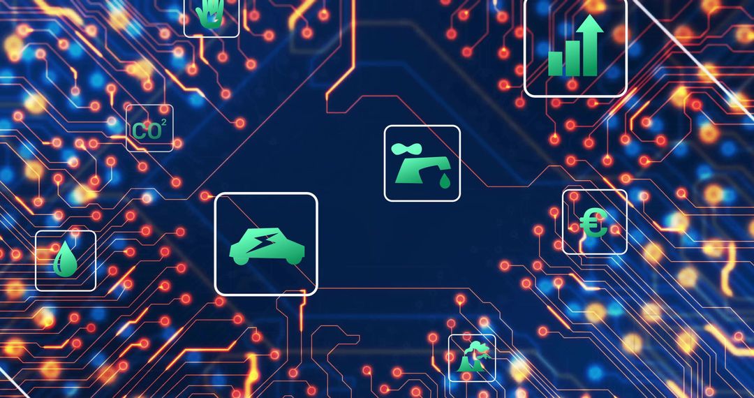 Digital Network with Icons Representing Sustainable Technology