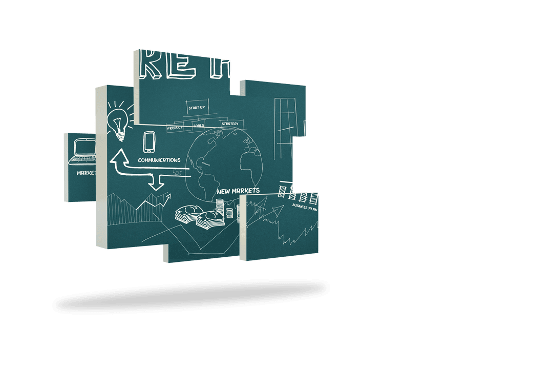 Digital Conceptual Art with Globe and Shapes on Transparent Background