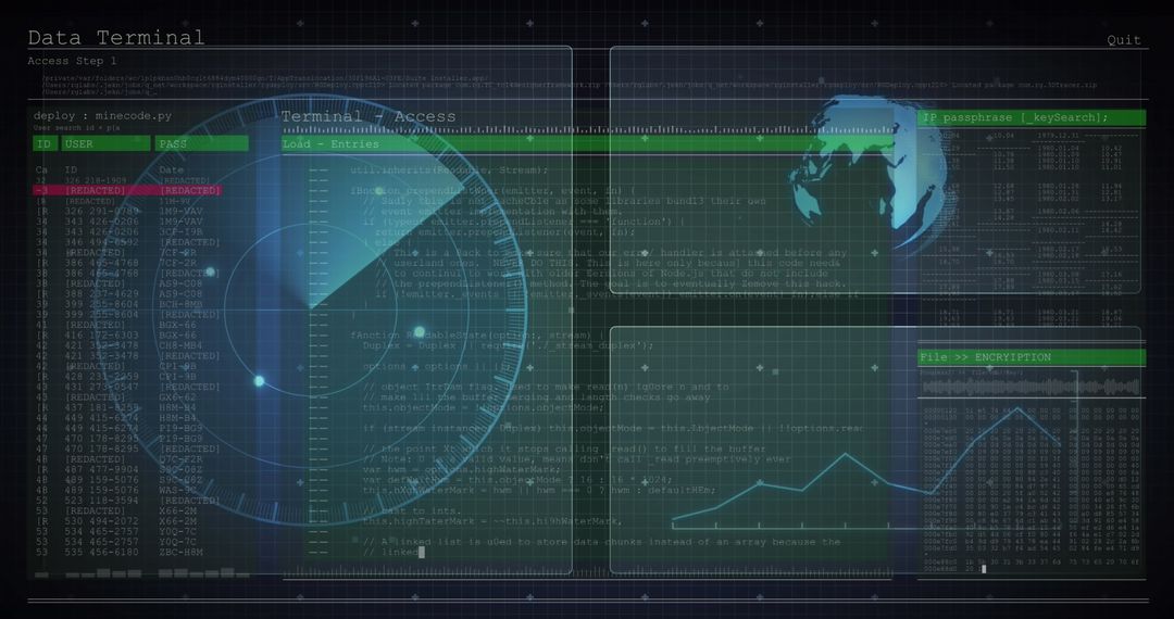 Futuristic HUD Interface with Digital Graph and Radar Display
