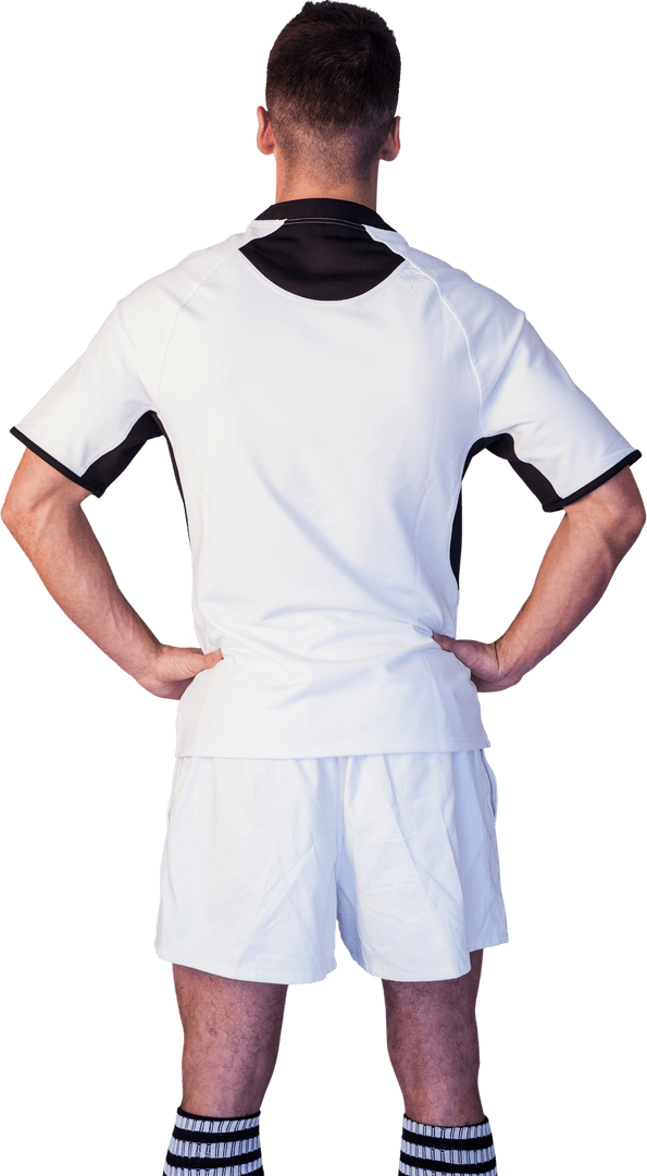 Transparent Rear View of Rugby Player in White Sports Uniform