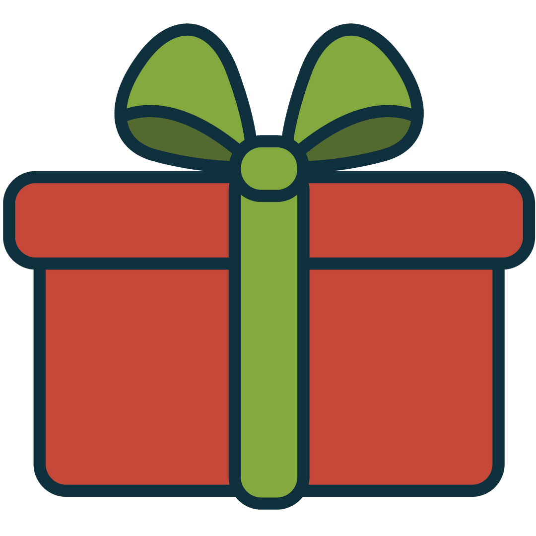 Big Red Gift Icon with Green Bow on Transparent Background