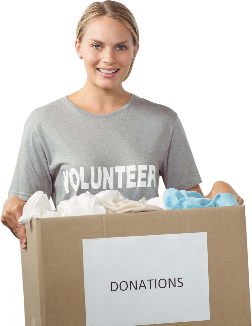 Transparent Portrait of Smiling Female Volunteer Holding Donations Box of Clothes - Download Free Stock Images Pikwizard.com