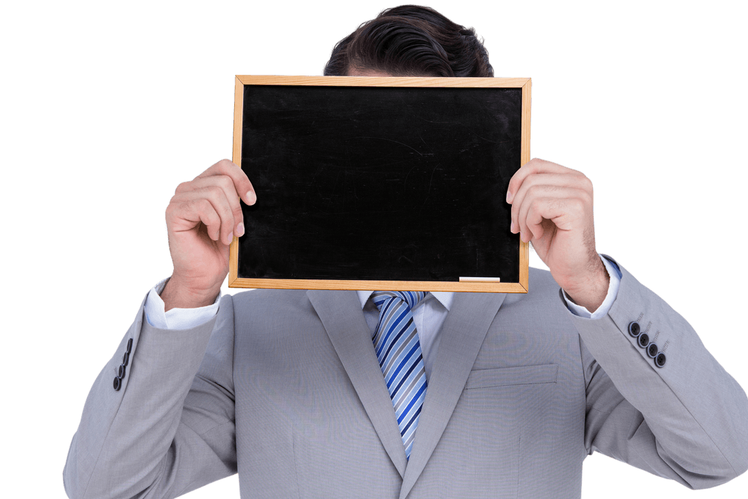 Businessman Holding Chalkboard on Transparent Background
