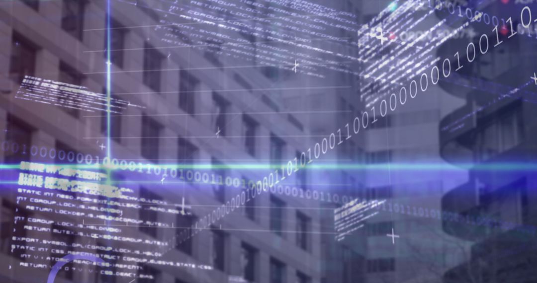 Futuristic Digital Overlay on Cityscape Symbolizing Urban Technology