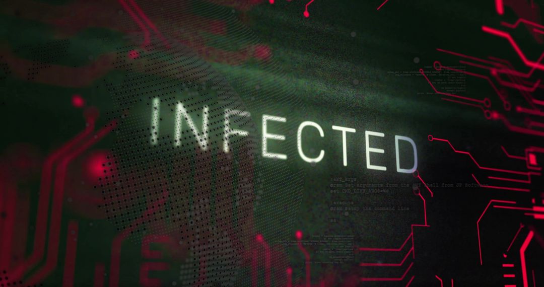 Digital Infected Warning Concept in Red Circuit Theme