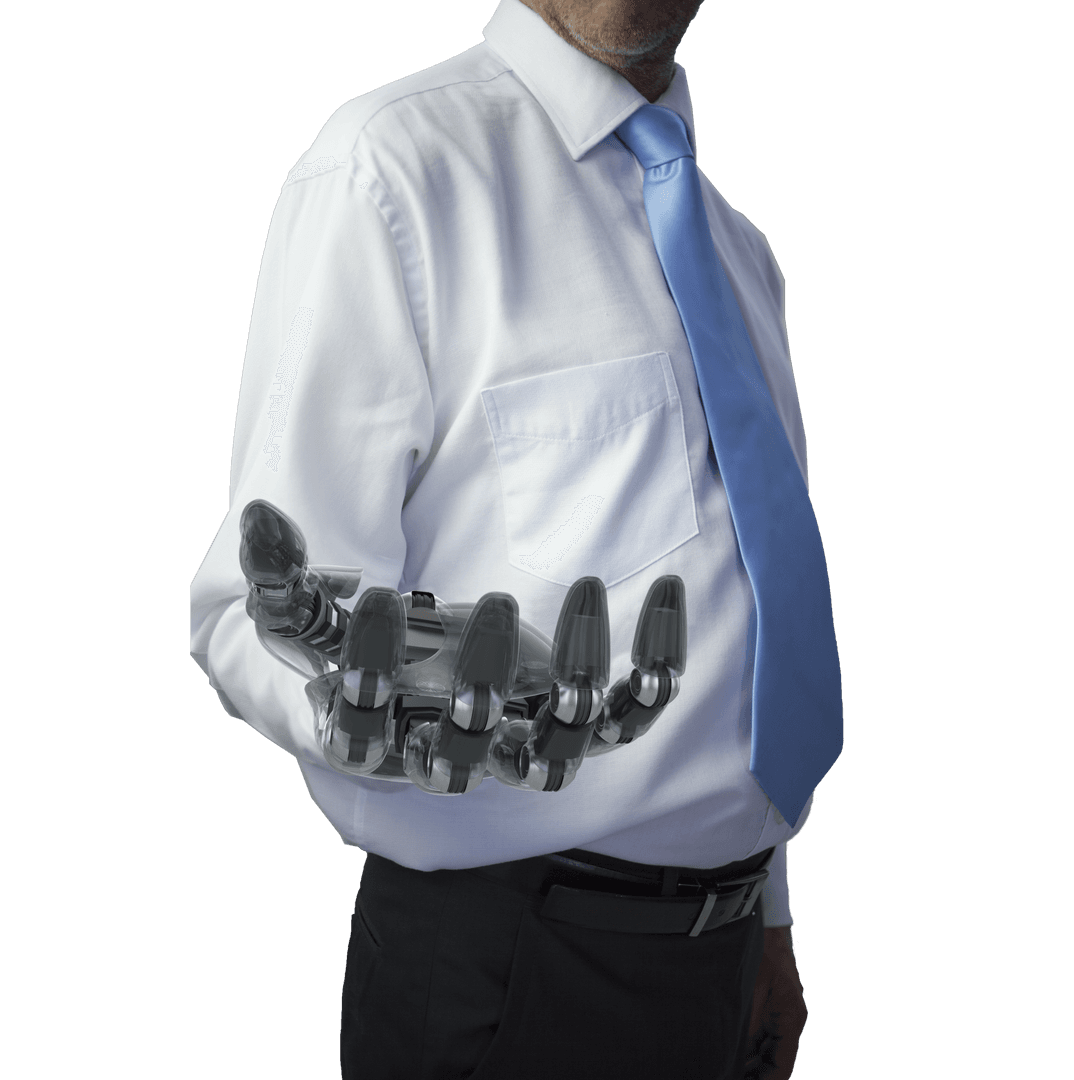 Businessman with Transparent Robotic Hand Technology Integration