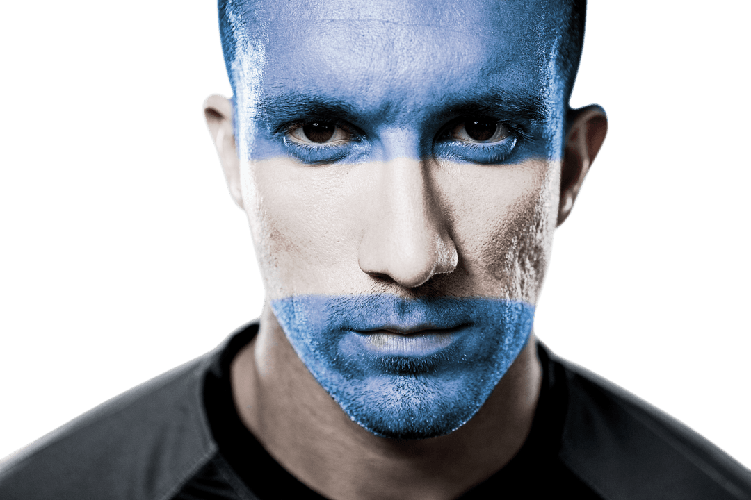 Argentina Flag Face Paint on Caucasian Male Transparent Background