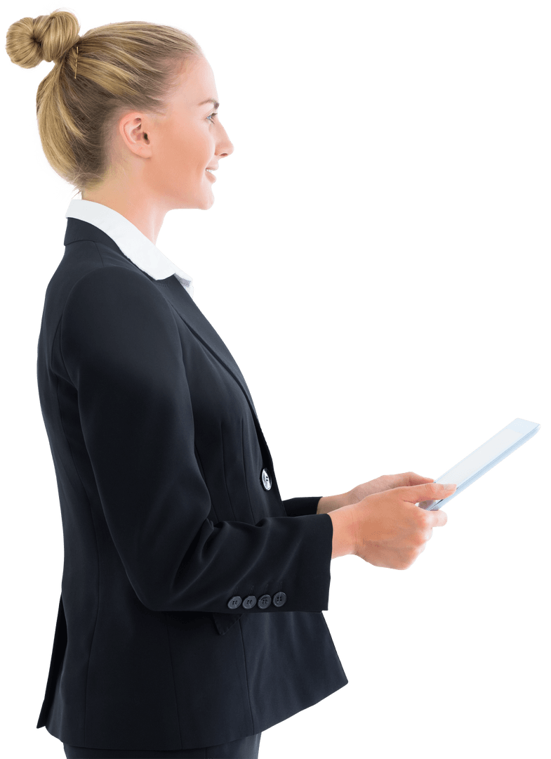 Transparent Businesswoman Using Tablet with Confidence