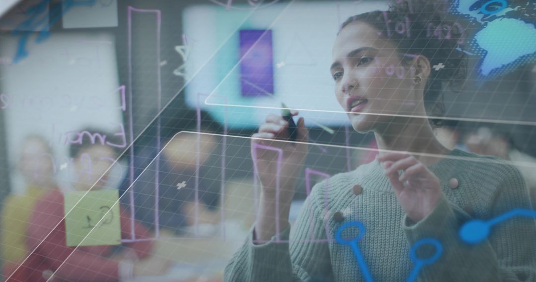 Innovation and Technology: Woman Engages with Digital Data Analytics in Tech Lab