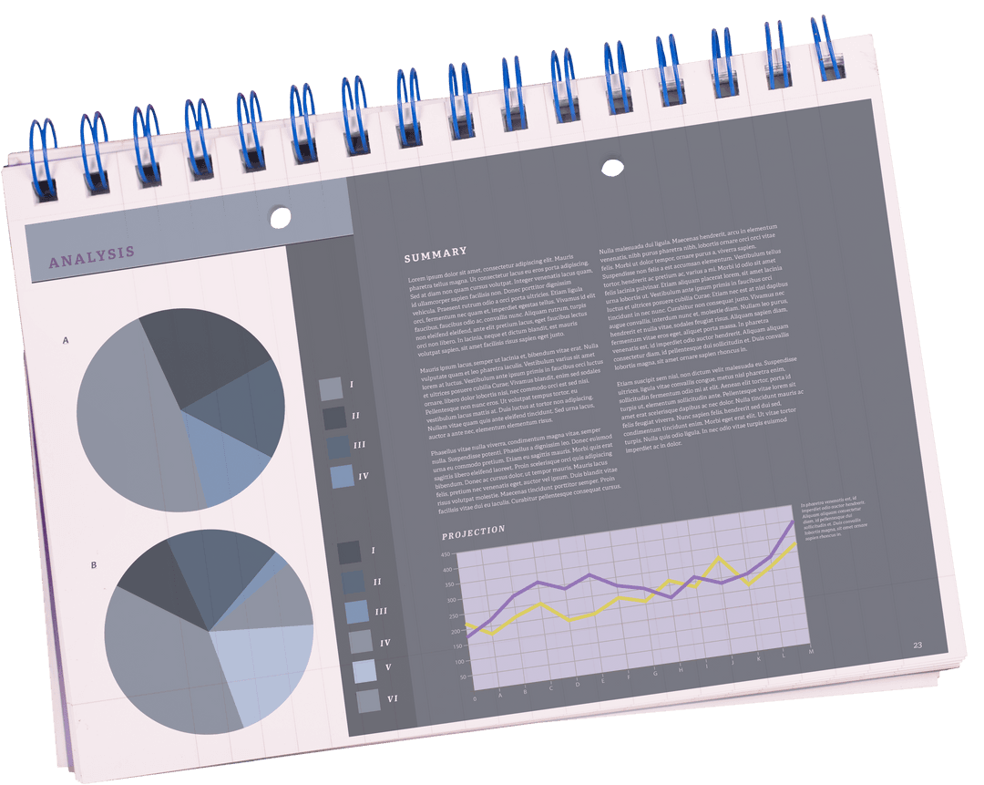 Transparent Spiral Notepad Displaying Graphs and Charts - Download Free Stock Images Pikwizard.com