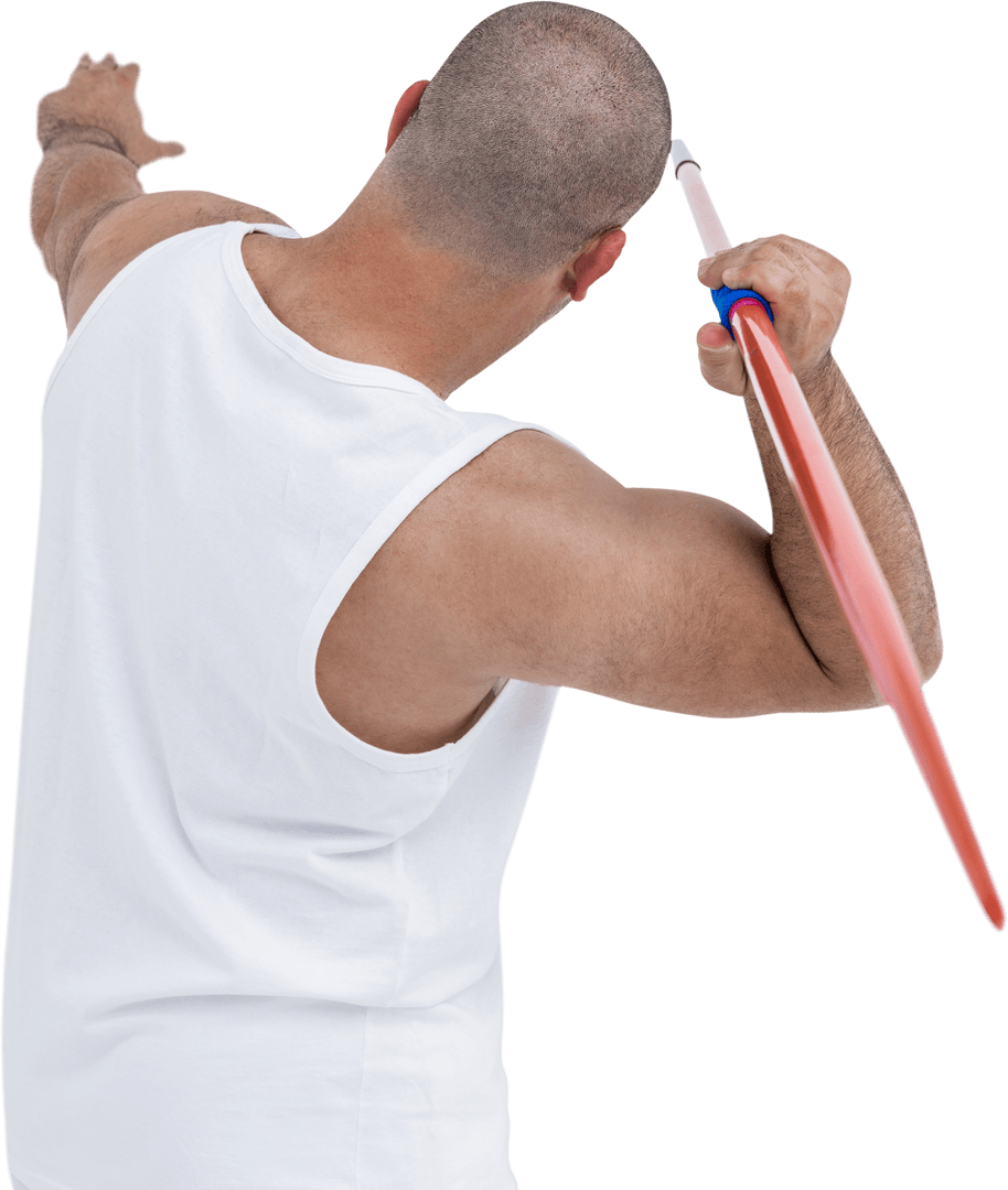Transparent Athlete in Motion Preparing to Throw Javelin