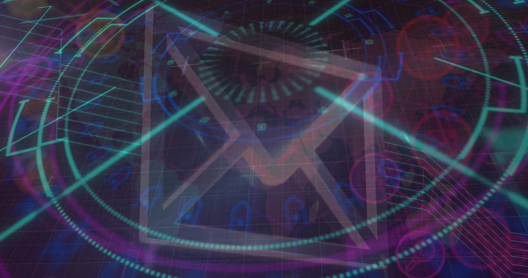 Futuristic Technology Interface with Email Icons and Radar
