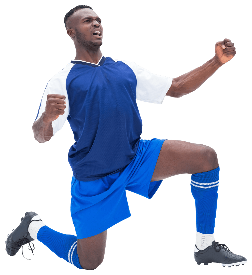 African American Soccer Player Celebrating Victory on Transparent Background