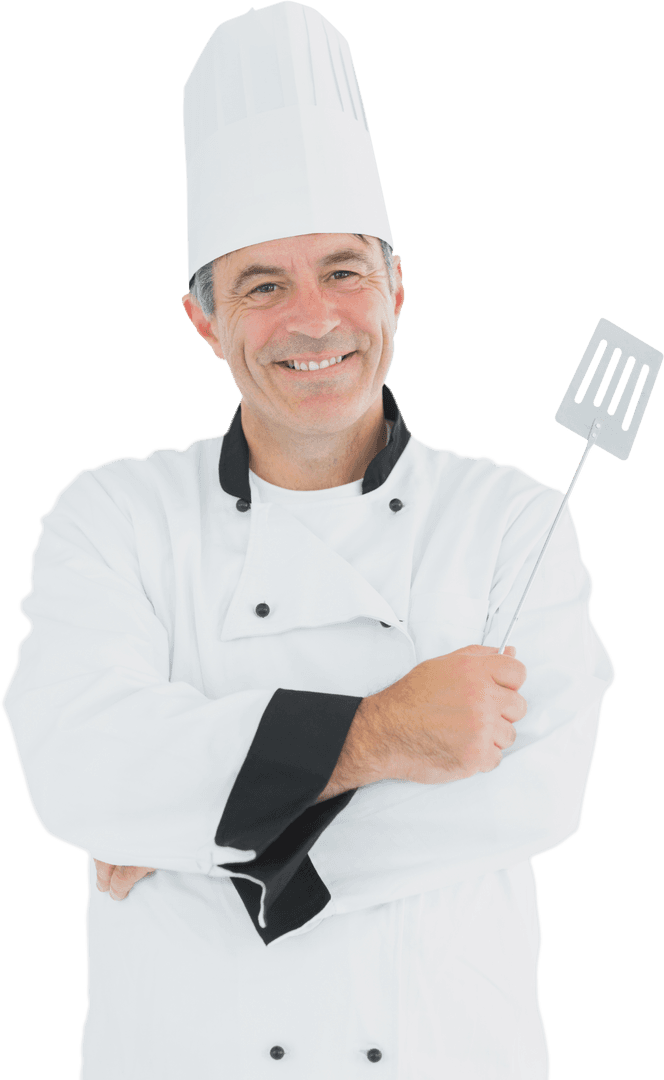 Transparent Chef Smiling While Holding Cooking Utensil