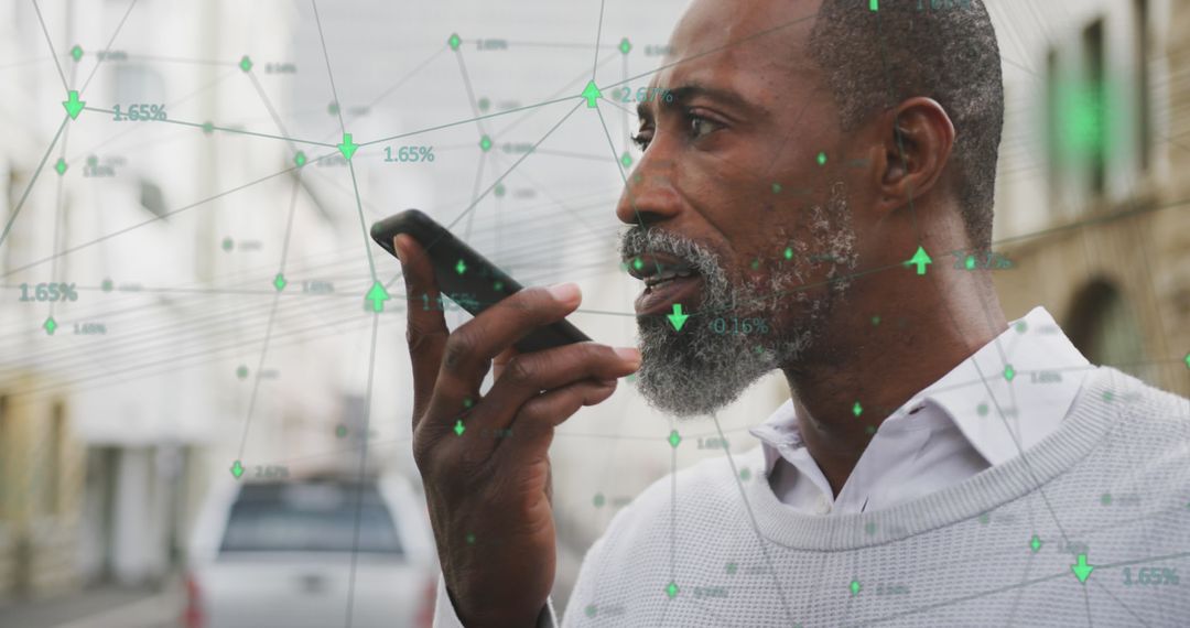 Man Using Smartphone with Digital Connection Overlay