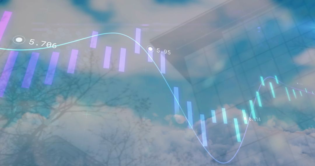 Global data processing visualization over cityscape