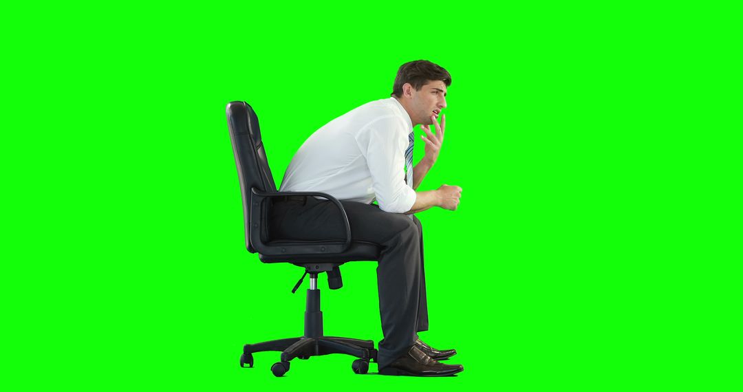 Worried Businessman Sitting on Office Chair with Green Screen Background - Free Images, Stock Photos and Pictures on Pikwizard.com