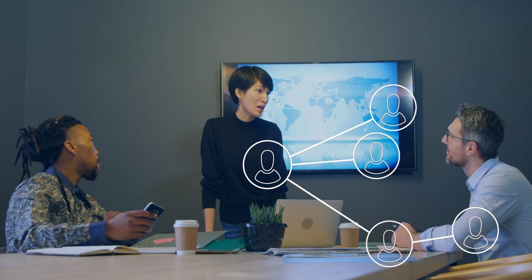 Diverse Team Discussing Global Networking Strategy in Office