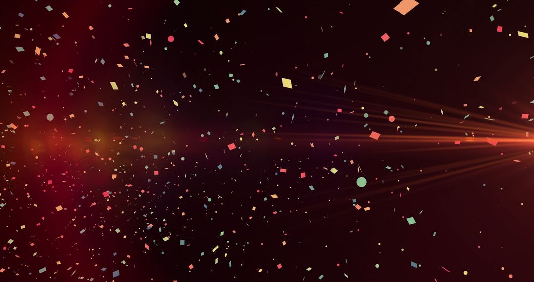 Floating Multicolored Shapes in Digital Space with Orange Beam