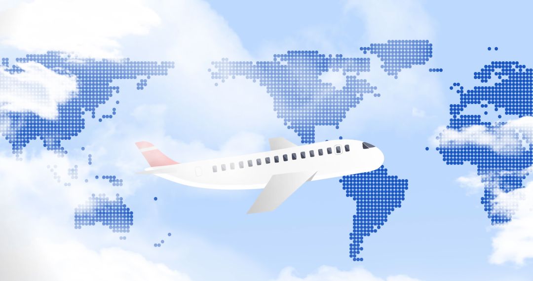 Airplane Flying Over Digital Global Map Design