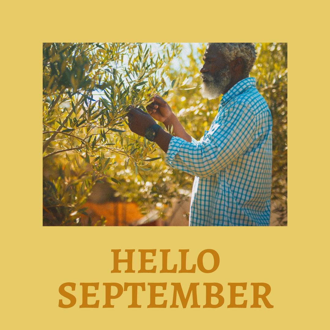 Elderly Man Embracing September in a Lush Garden