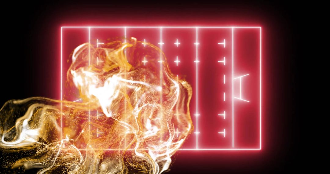 Dynamic Network Particles Over Neon Rugby Pitch