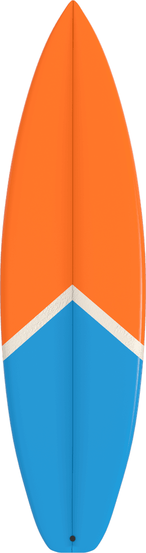 Vibrant Orange and Blue Transparent Surfboard with Accent Stripe