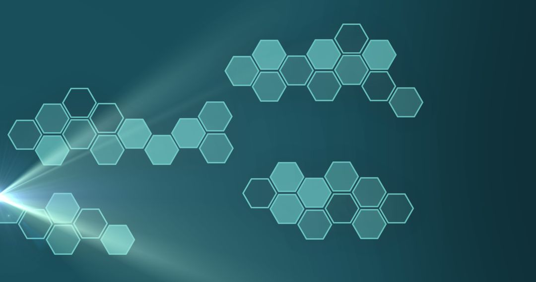 Abstract Hexagonal Geometric Pattern with Light Rays on Blue Background