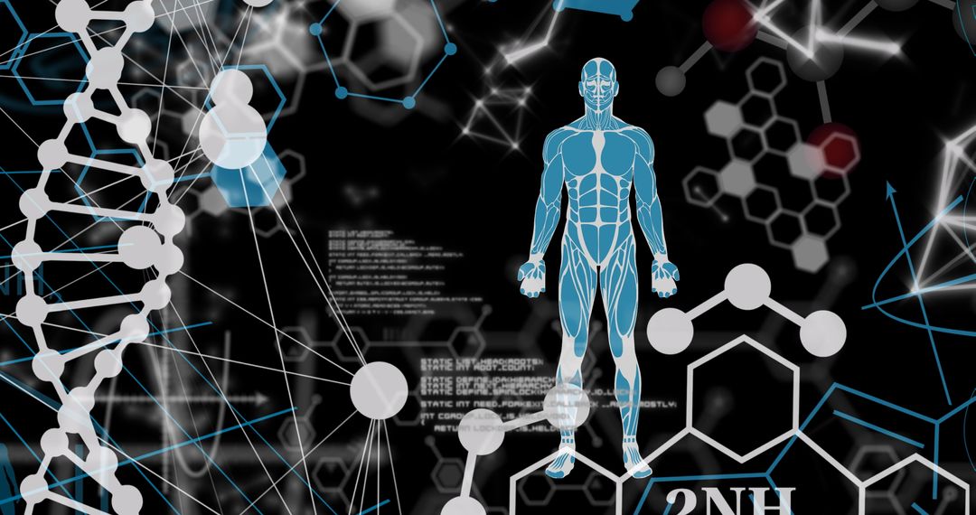Abstract Science Design with DNA Strand and Digital Human Illustration