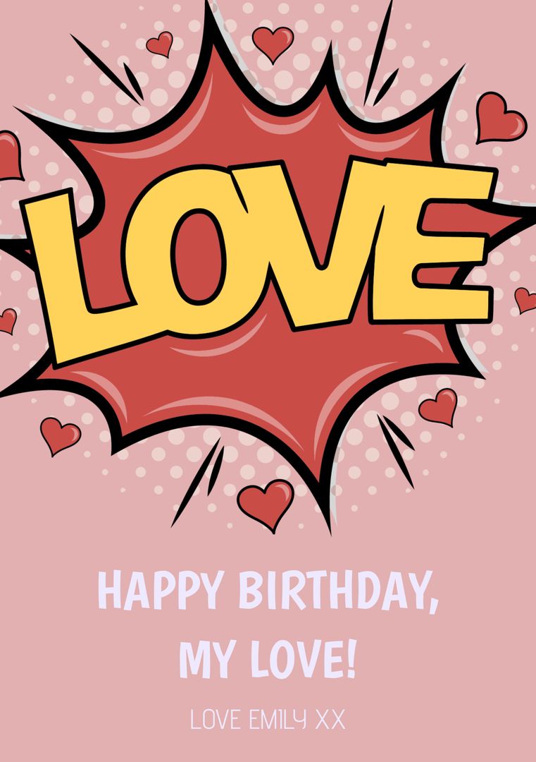 Colorful Comic-Style Love Graphic with Happy Birthday Text - Download Free Stock Templates Pikwizard.com