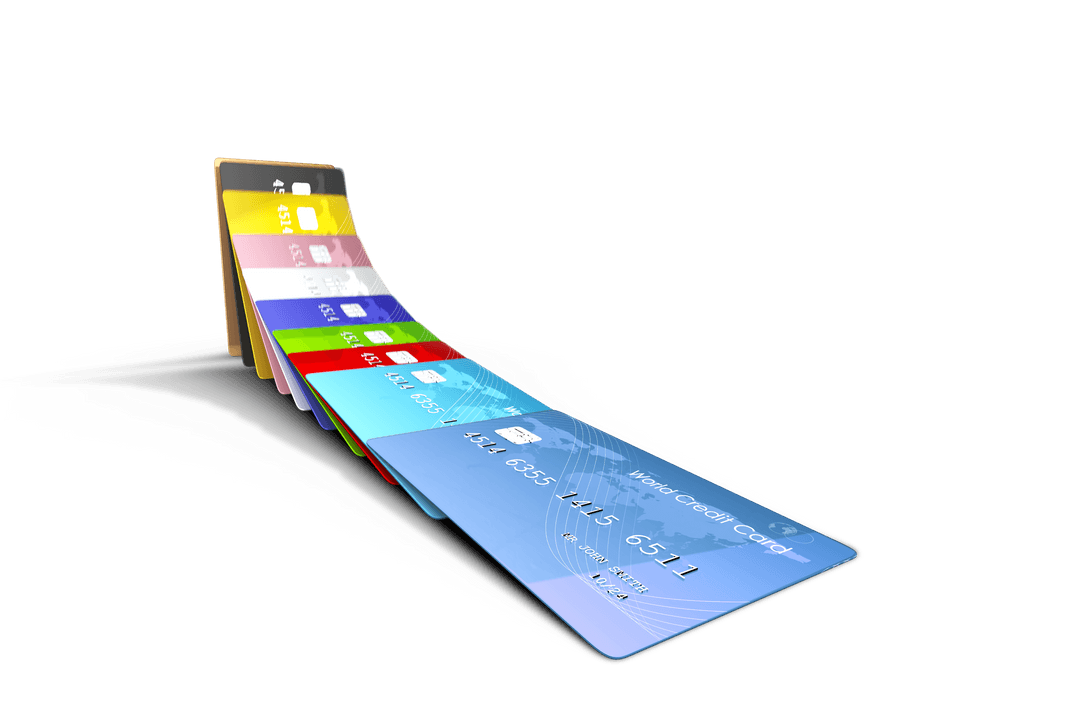 Colourful Credit Cards on Transparent Background for Business Concepts