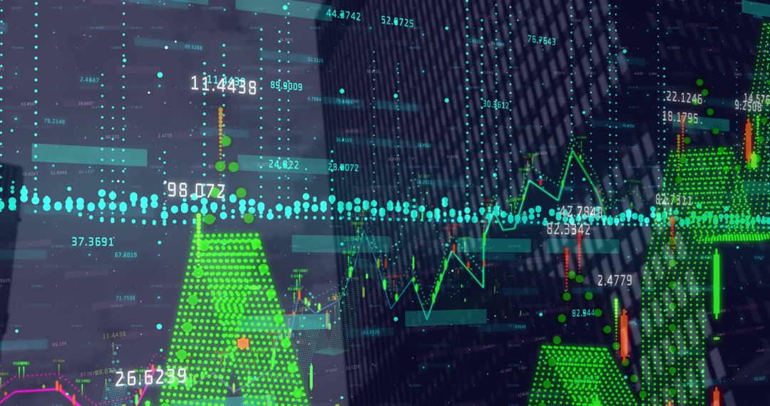 Digital Financial Graphs Overlaid on Urban Skyline