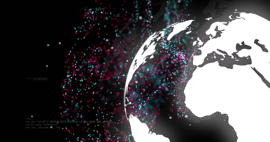 Global Data Flow Visualizing Europe and North Africa with Neon Particles and Halftone Globe