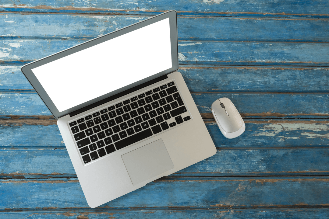 Transparent Laptop with Mouse on Rustic Wooden Desktop
