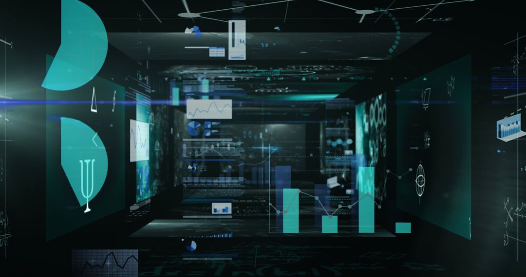 Futuristic Data Processing Overlaid on Mathematical Equations