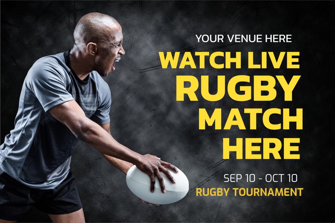 Energetic Rugby Player Promoting Live Rugby Match Viewing Event - Download Free Stock Templates Pikwizard.com