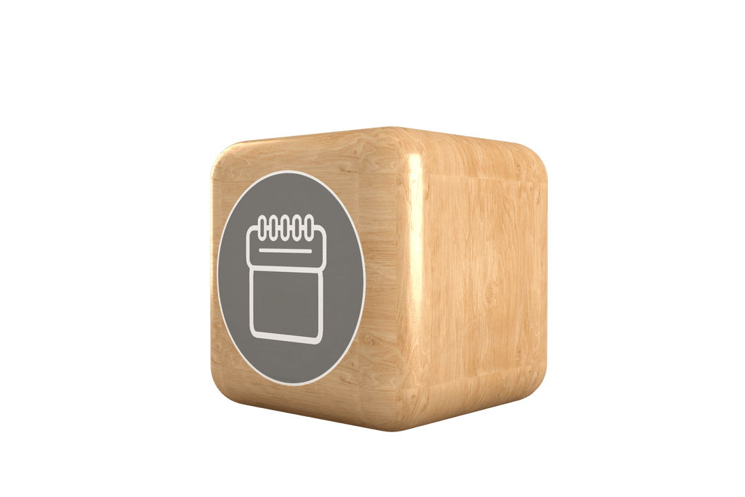 3D Wooden Cube with Calendar Symbol on Transparent Background