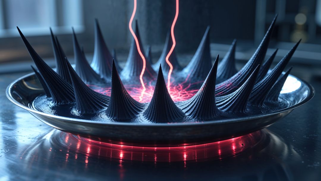 Futuristic Experimentation with Glowing Ferrofluid Spikes