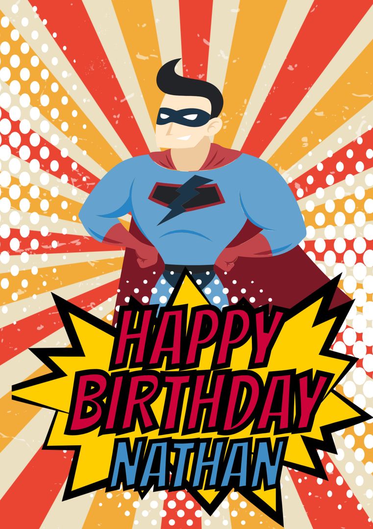 Cartoon Superhero Birthday Card with Custom Text - Download Free Stock Templates Pikwizard.com