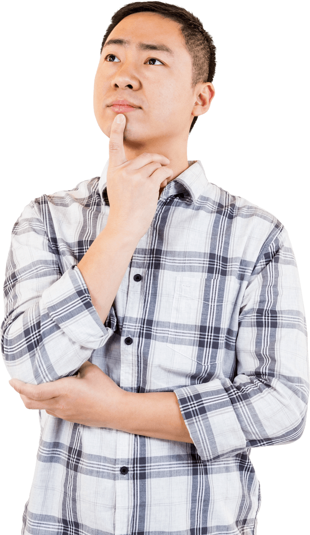 Transparent Image of Thoughtful Young Asian Man Looking Away