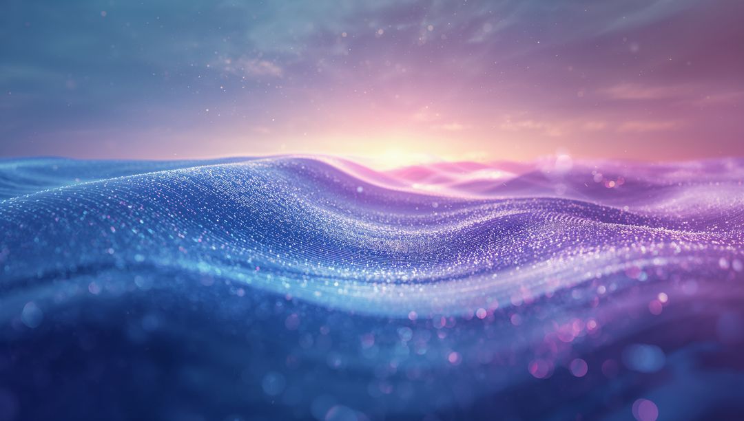 Futuristic Glowing Particle Waves with Pastel Horizon